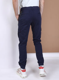 The Indian Garage Co Men Navy Blue Solid Slim Fit Cargo Joggers