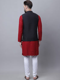 SOJANYA Men Embroidered Mirror Work Pure Cotton Kurta With Pyjamas & Nehru Jacket