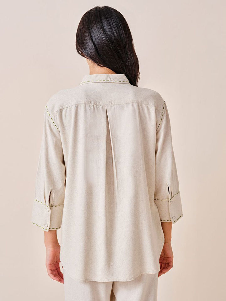 AND Shirt Collar Cuffed Sleeves shirt style Longline Top