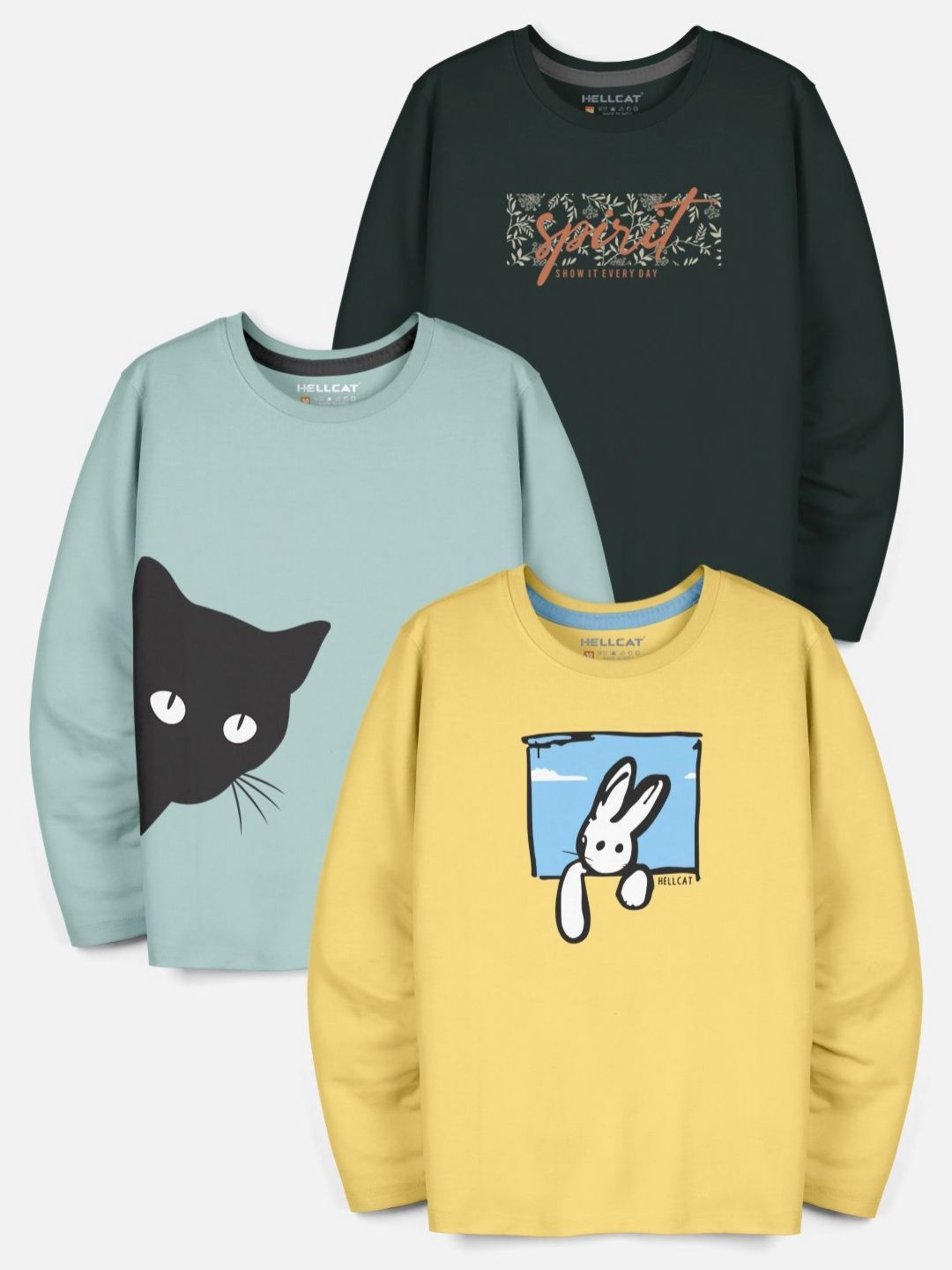 HELLCAT Boys Pack Of 3 Graphic Printed Round Neck T-shirt