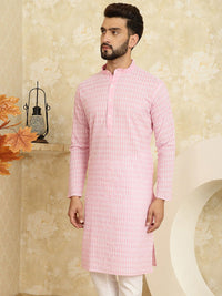 SOJANYA Floral Embroidered Band Collar Pastels Pure Cotton Straight Kurta