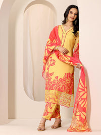 Libas Floral Printed V-Neck Kurta With Trousers And Dupatta