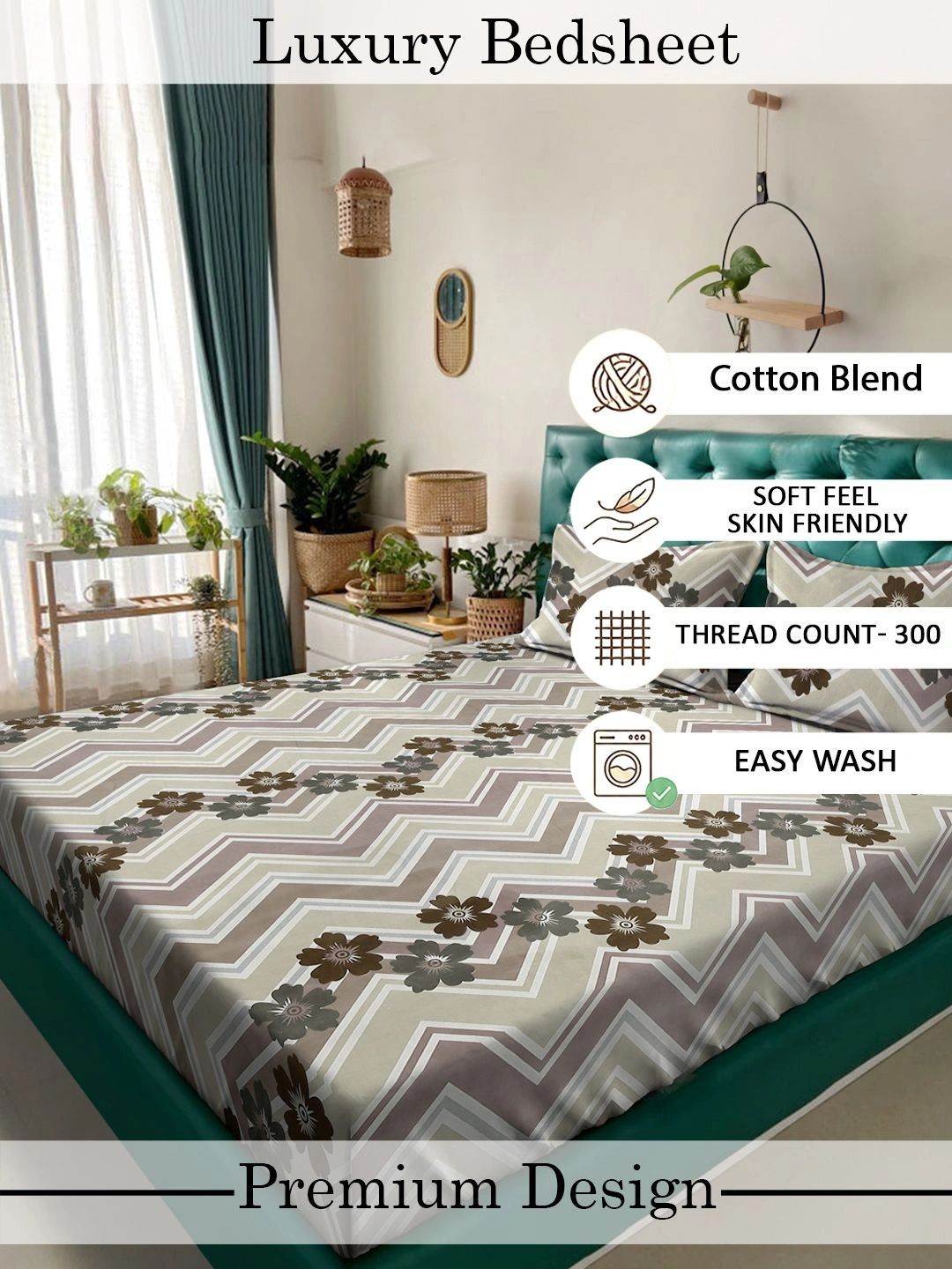 Moda Rapido X KLOTTHE Berwarna Bunga 300 TC Cadar King dengan 2 Sarung Bantal
