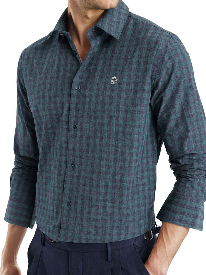 RARE RABBIT Men Comfort Spread Collar Checked Cotton Casual Shirt