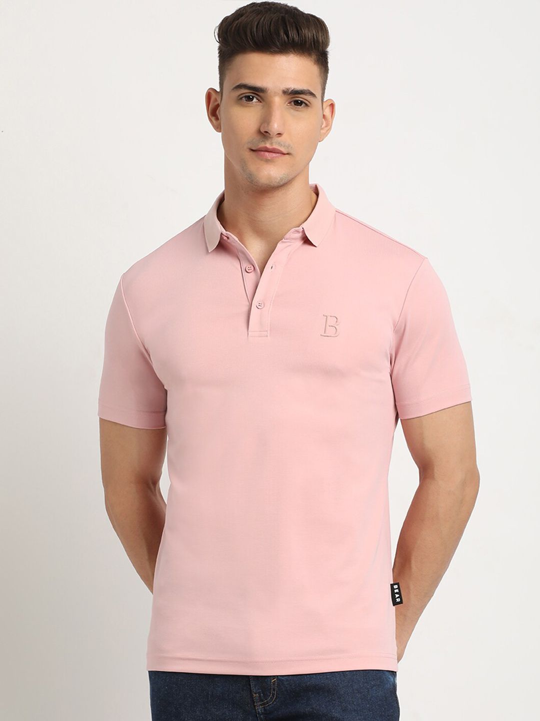 THE BEAR HOUSE Polo Collar Short Sleeves Slim Fit T-shirt