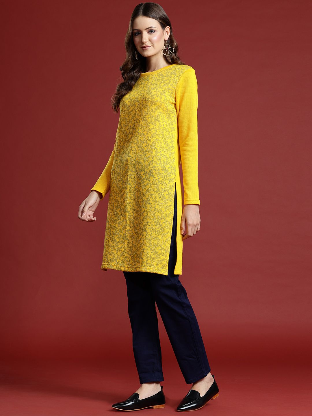 Anouk Floral Printed Winter Kurta