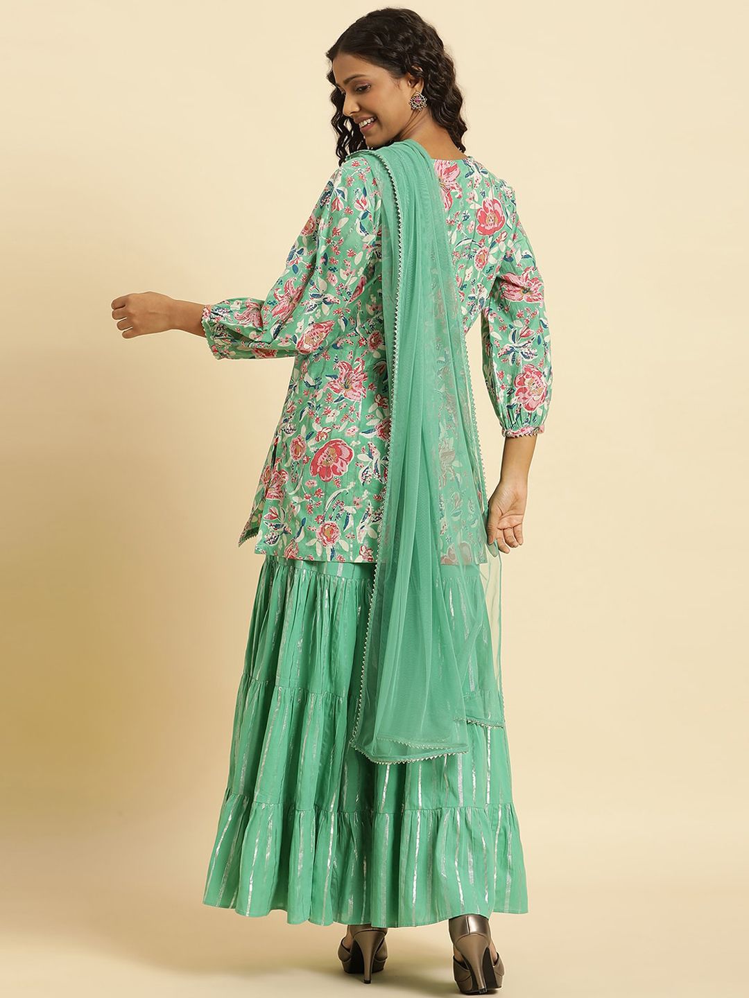 W Women Cotton Kurti with Sharara & Dupatta