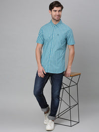 Thomas Scott Men Blue & White Relaxed Gingham Checks Checked Pure Cotton Casual  Shirt