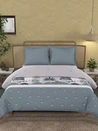 MYTRIDENT Pichwai Blue Sanskriti Flat 144TC King Cotton 1 Bedsheet with 2 Pillow Covers