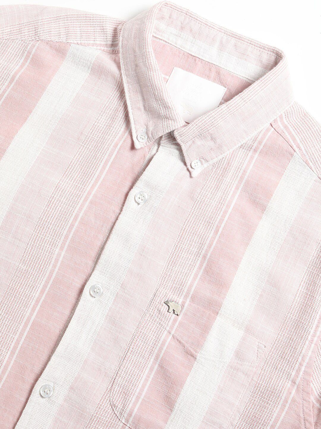THE BEAR HOUSE Men Striped Slim Fit Casual Shirt with Button-Down Collar and Long Sleeves