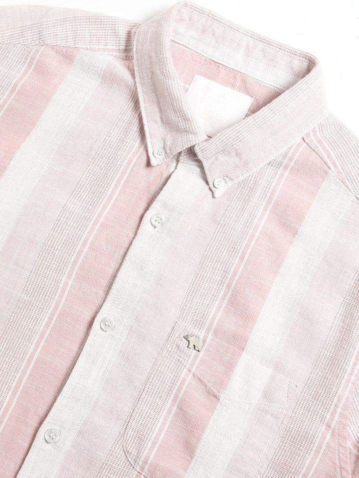 THE BEAR HOUSE Men Striped Slim Fit Casual Shirt with Button-Down Collar and Long Sleeves