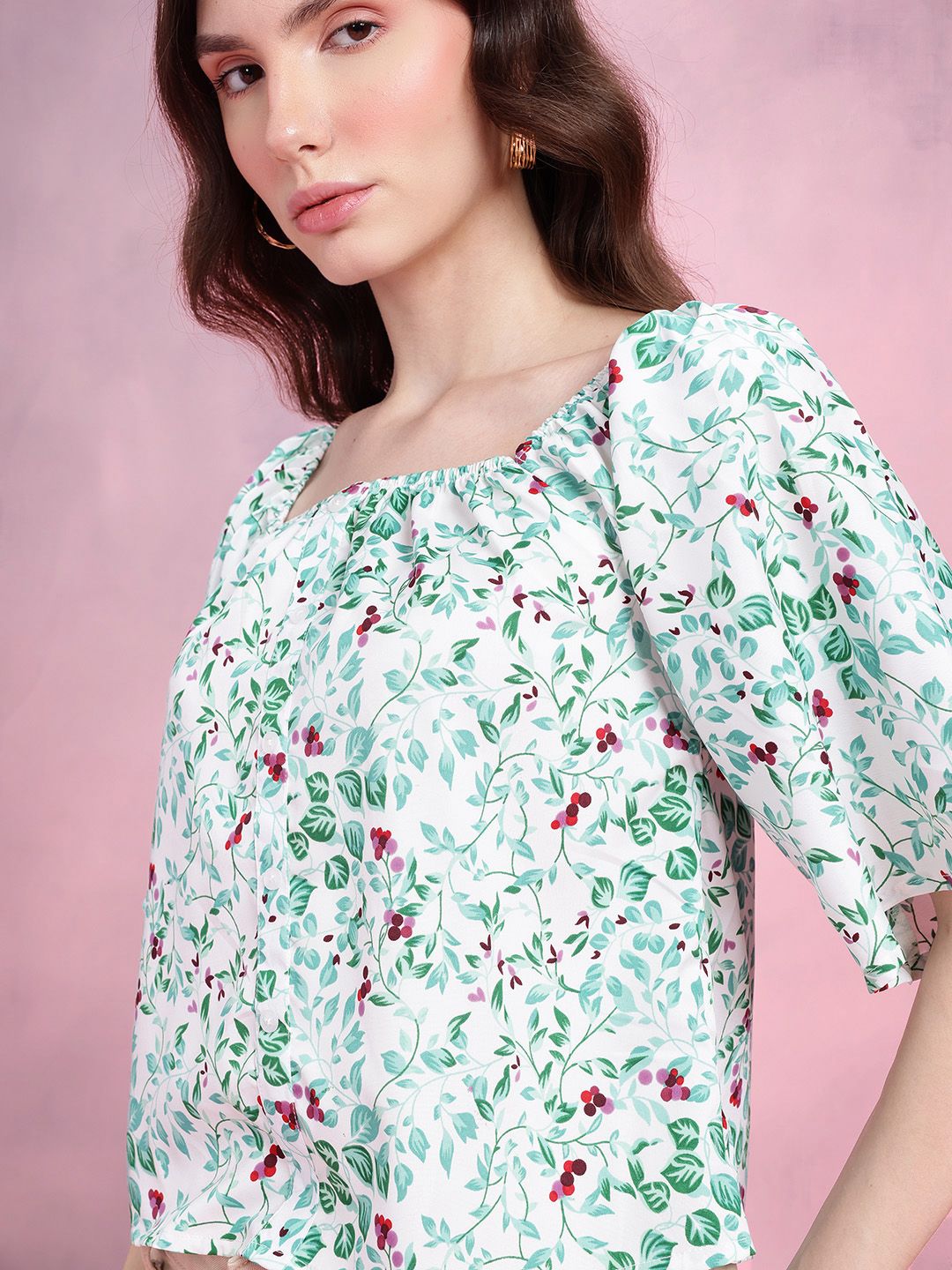 DressBerry Floral Print Flared Sleeve Top