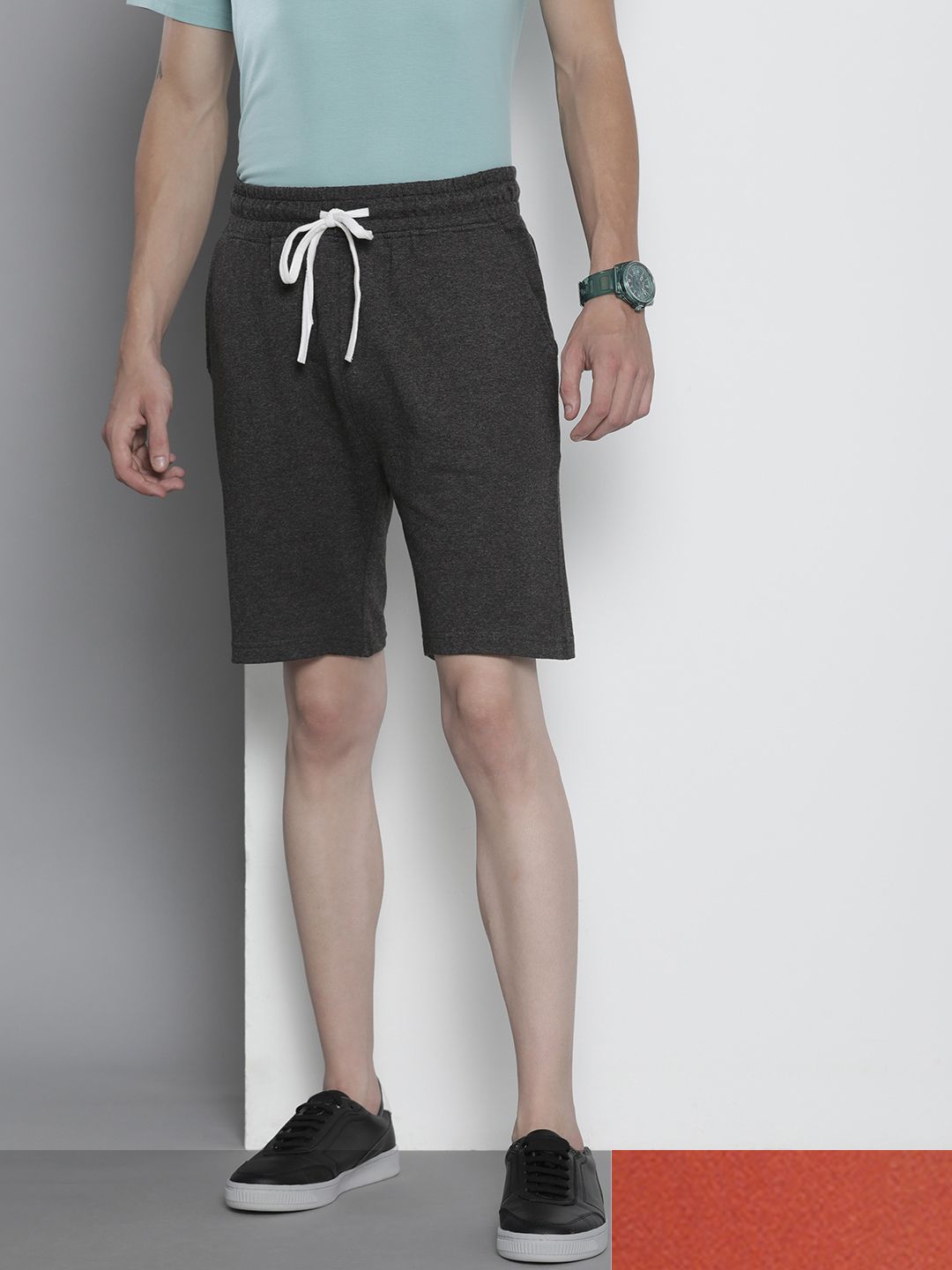 The Indian Garage Co Men Pack of 2 Charcoal Grey & Rust Orange Solid Shorts