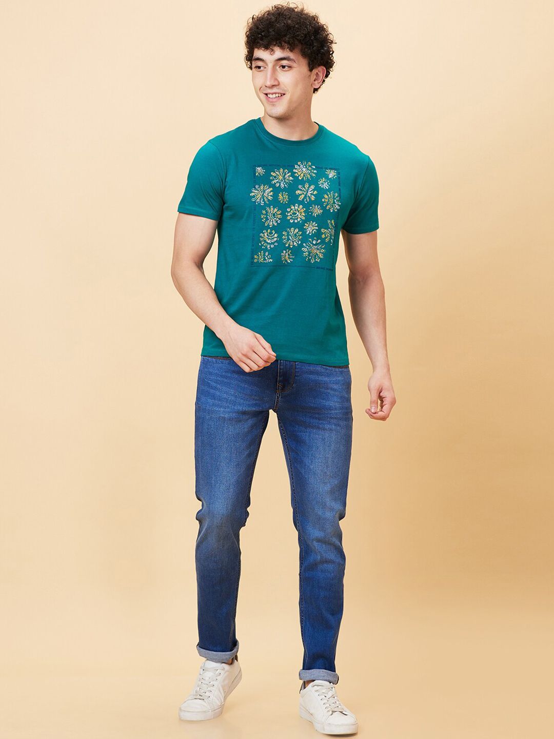 Being Human Floral Printed Round Neck Short Sleeves Slim Fit T-shirt