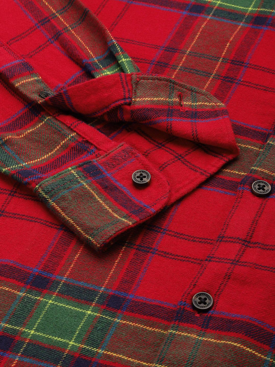 THE BEAR HOUSE Men Red & Green Classic Slim Fit Checked Cotton Casual Shirt