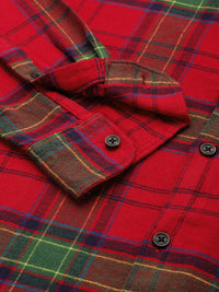 THE BEAR HOUSE Men Red & Green Classic Slim Fit Checked Cotton Casual Shirt