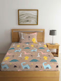 Myntra Elegant Homes Brown Yellow Cartoon Characters Bedsheet & 1 Pillow Covers