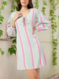 DressBerry Modern Muse Lace-Ups Striped Sheath Mini Dress