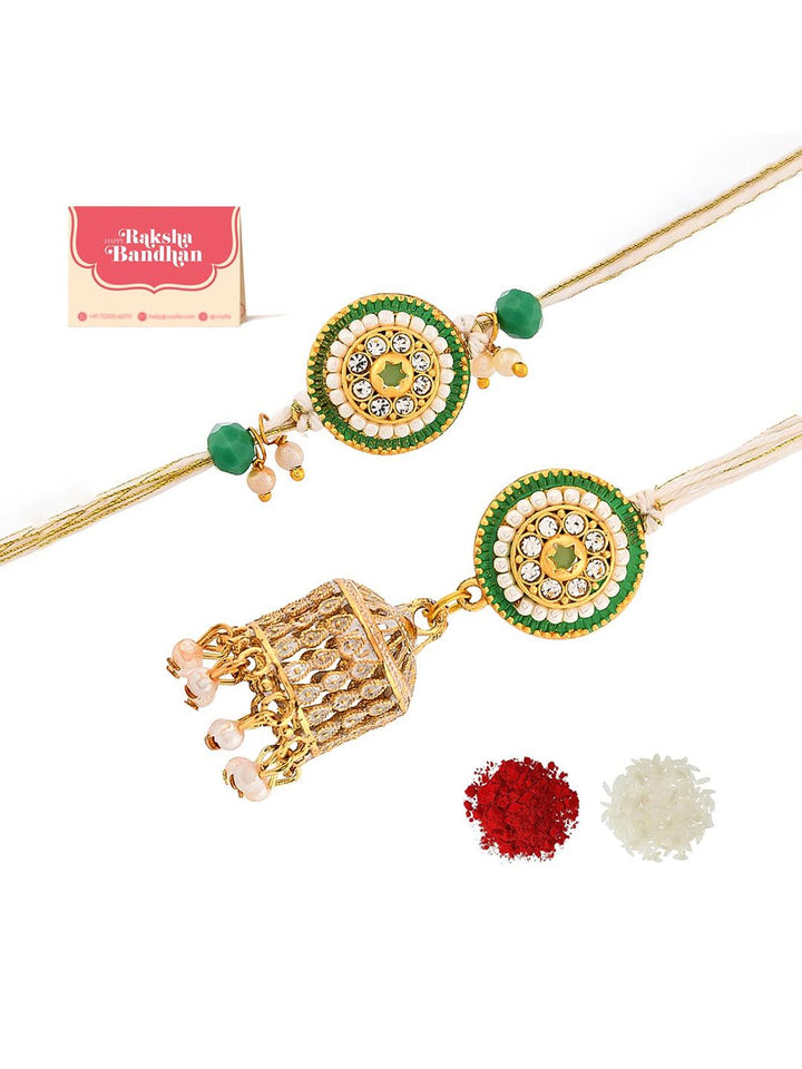 Voylla Set of 2 Pearls And Kundan Details Bhaiya Bhabhi Rakhi