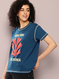 DILLINGER Women Graphic Printed Embossed Oversized T-shirt