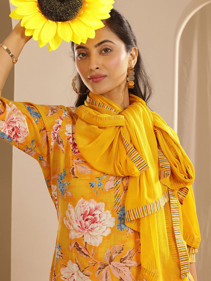 Libas Floral Printed Pure Cotton Straight Kurta With Palazzos & Dupatta