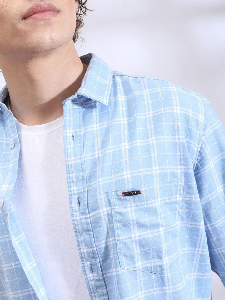The Indian Garage Co Men Blue & White Slim Fit Checked Casual Shirt