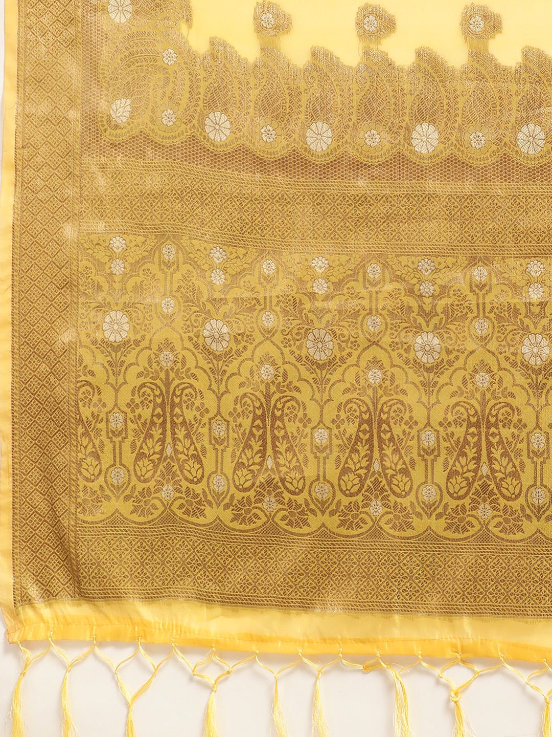 Saree mall Yellow Paisley Silk Blend Banarasi Saree