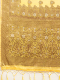Saree mall Yellow Paisley Silk Blend Banarasi Saree