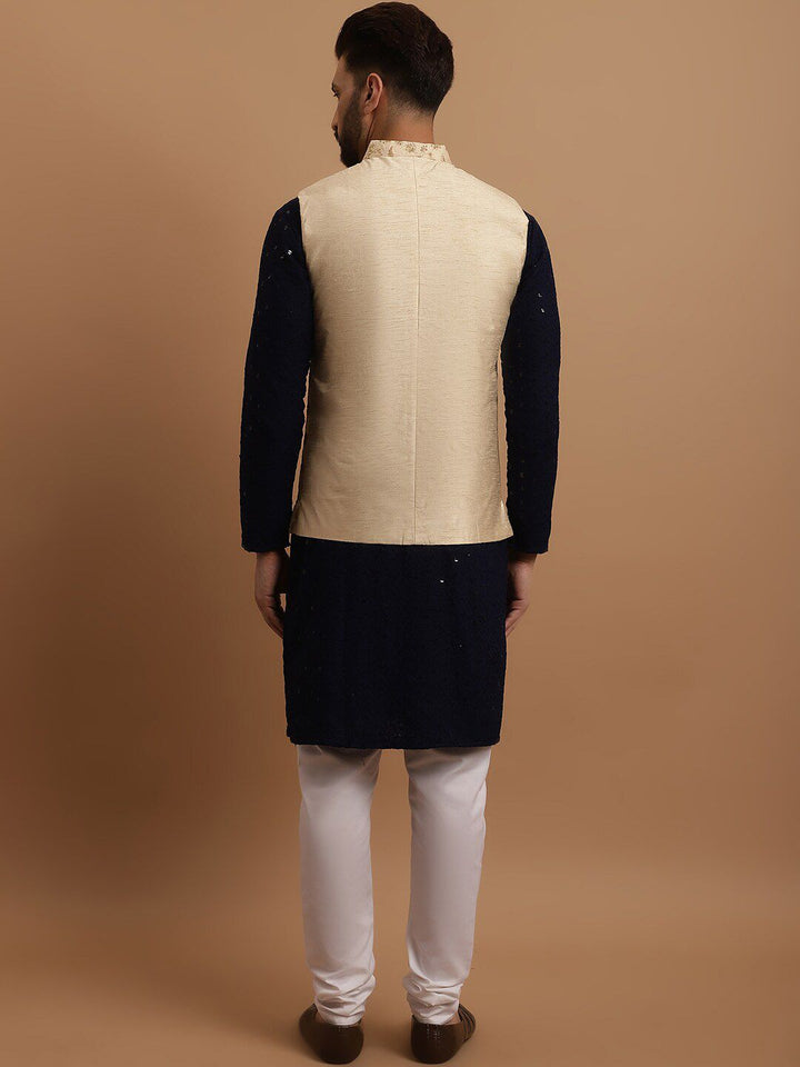 SOJANYA Ethnic Embroidered Sequinned Pure Cotton Kurta & Churidar With Nehru Jacket