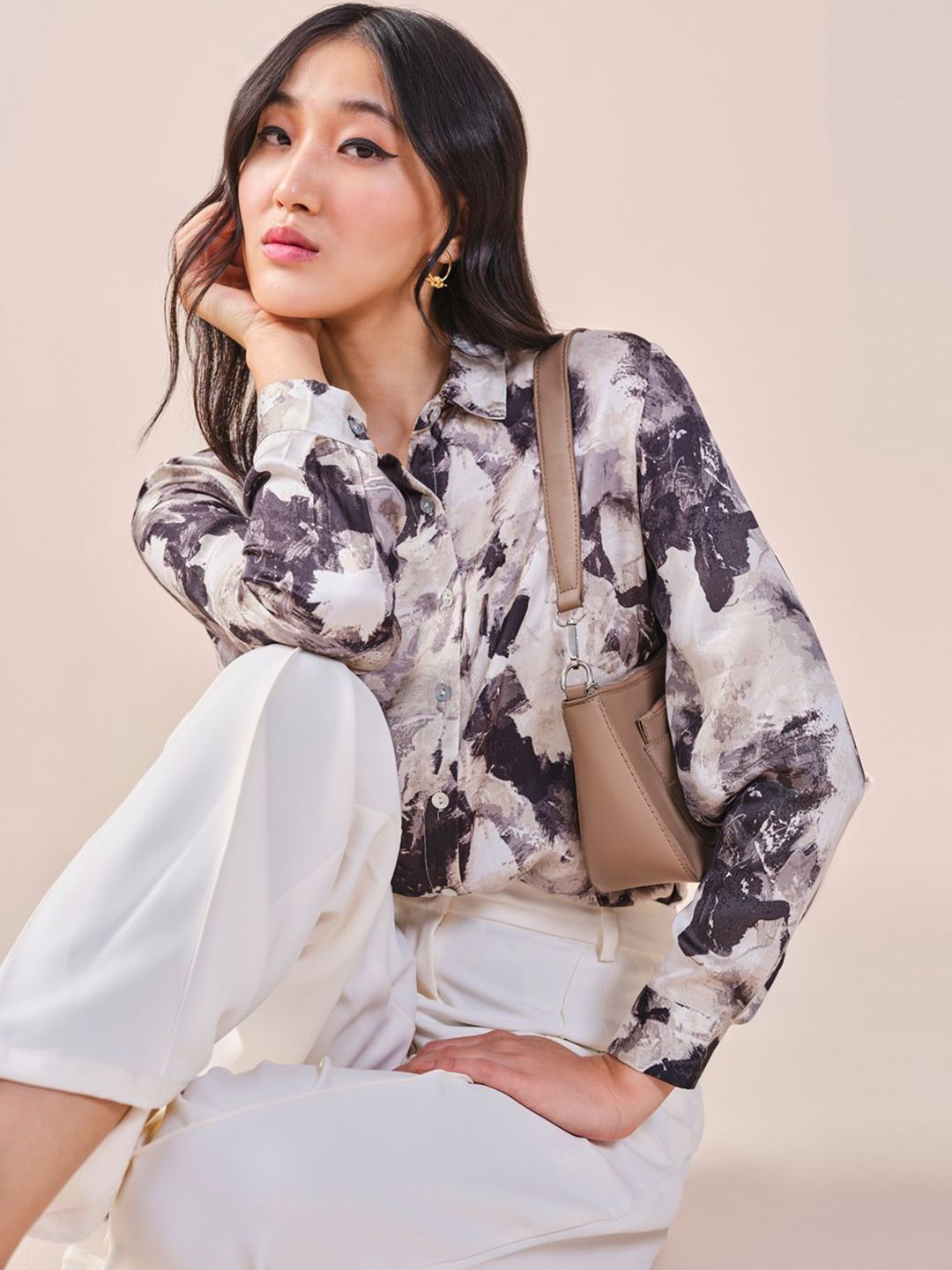 AND Women Floral Print Long Sleeve Shirt Style Top