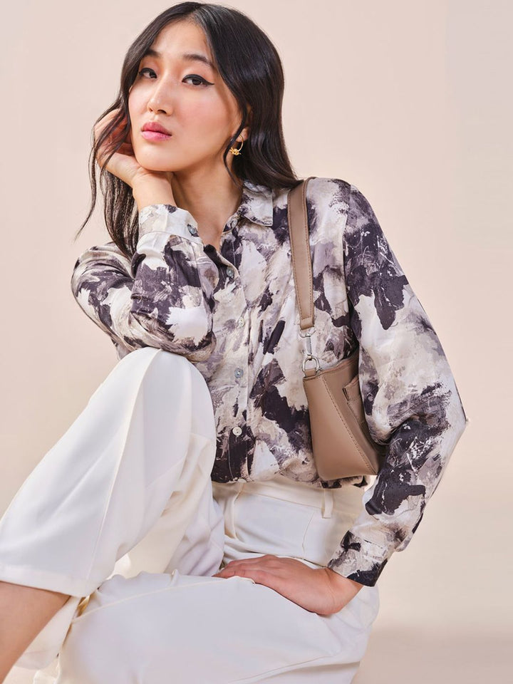AND Women Floral Print Long Sleeve Shirt Style Top