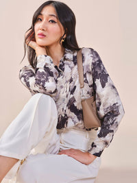 AND Women Floral Print Long Sleeve Shirt Style Top
