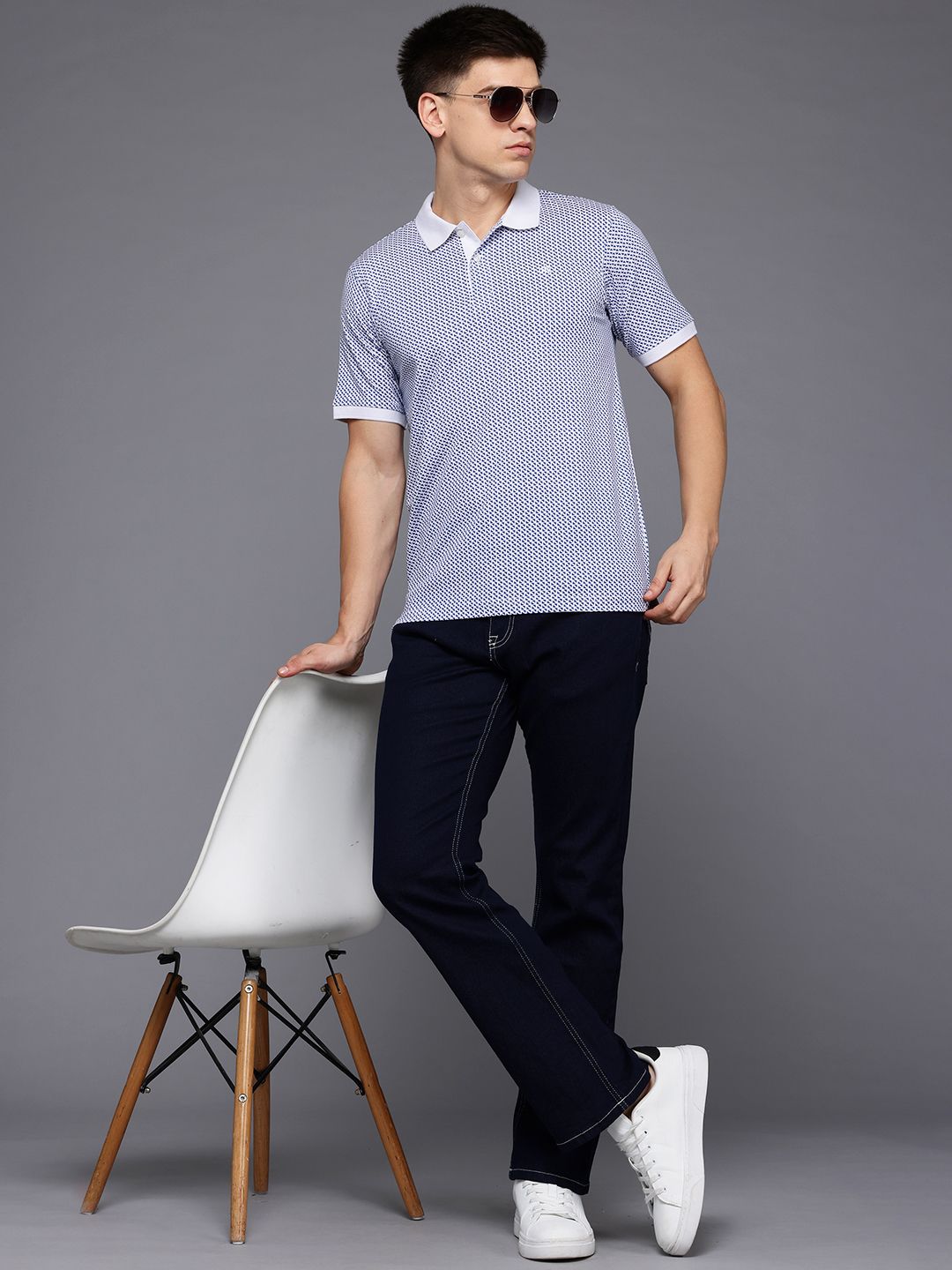 Raymond Geometric Print Polo Collar Pure Cotton Modern Fit T-shirt