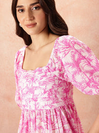 all about you Tropical Print Pure Cotton Smocked A-Line Dress