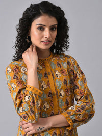 W Mandarin Collar Geometric Printed A-Line Cotton Dress