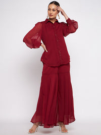 Antheaa Embellished Shirt Collar Long Sleeves Top & Sharara