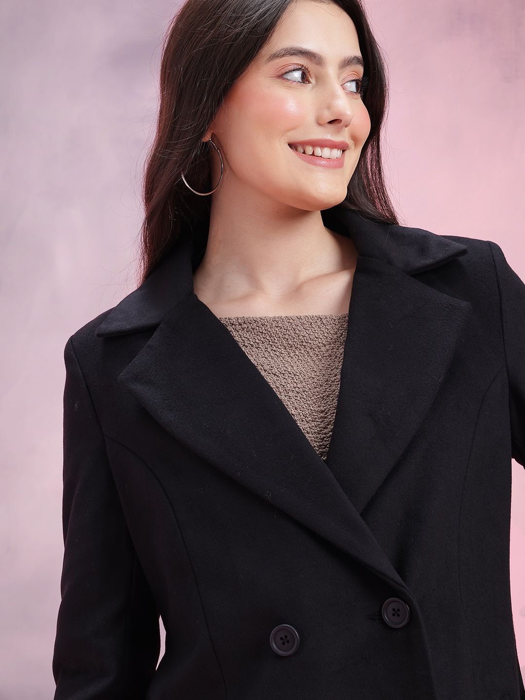 DressBerry Notched Lapel Collar Double-Breasted Regular Fit Overcoat