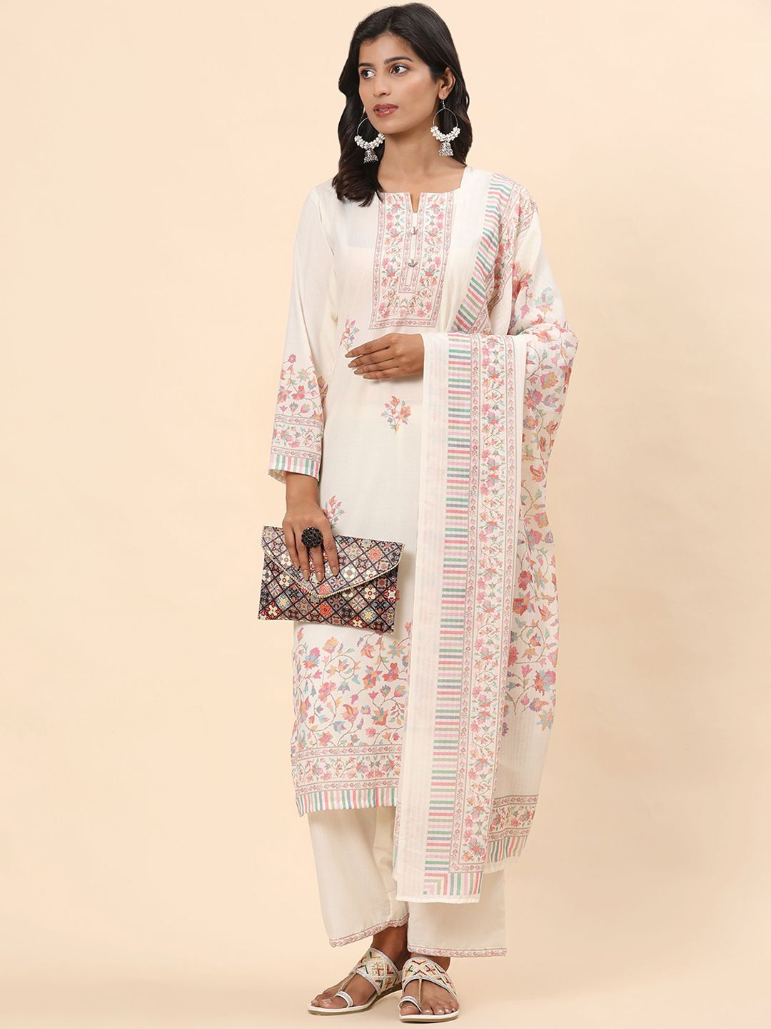Mamicha Women Floral Printed Regular Pure Cotton Kurta with Trousers & With Dupatta