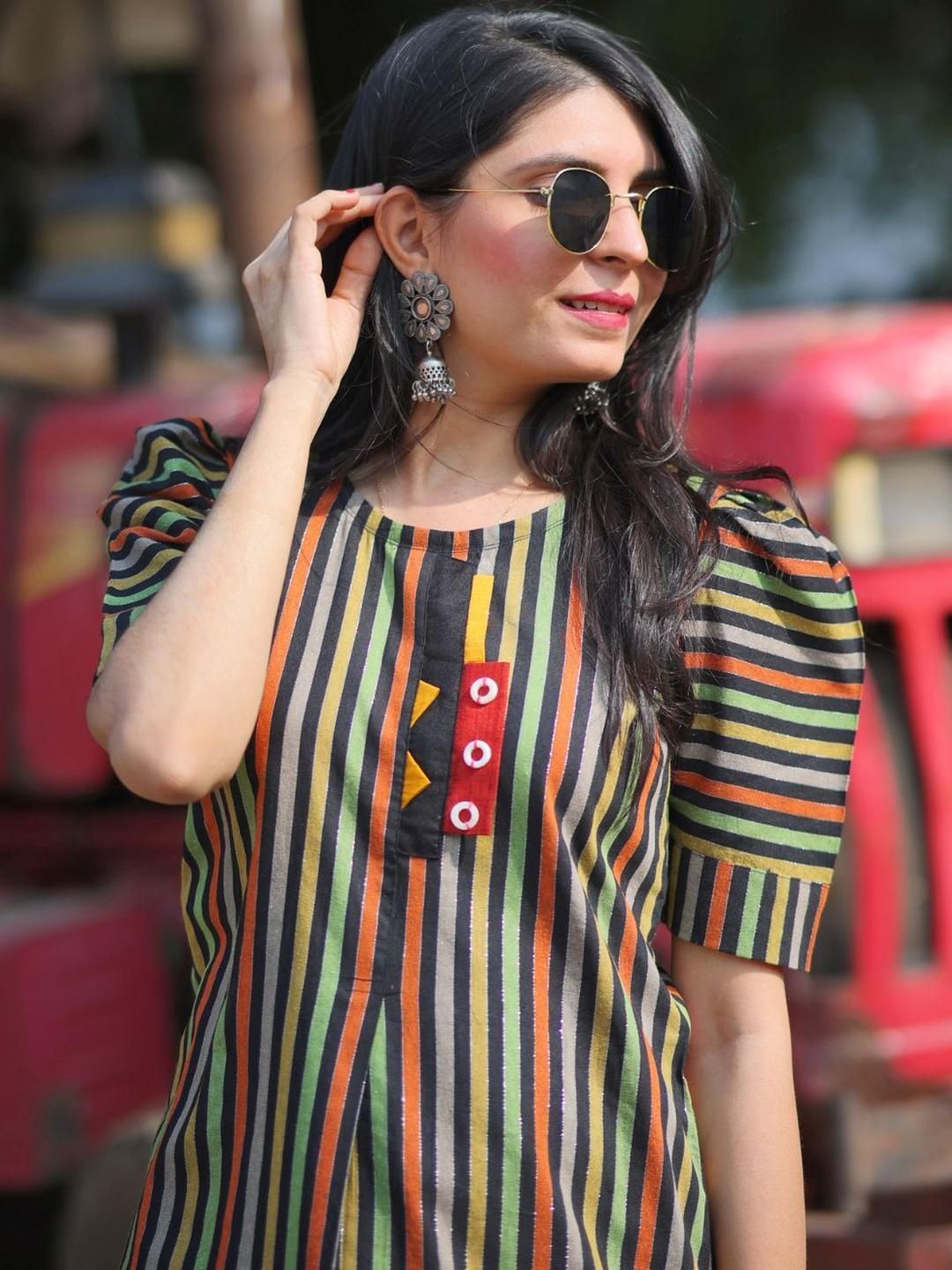 KALINI Women Striped Asymmetrical Kurti