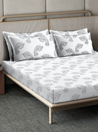 Myntra Elegant Homes Motif Etnik Putih 400 TC Cadar Tempat Tidur Queen dengan 2 Sarung Bantal