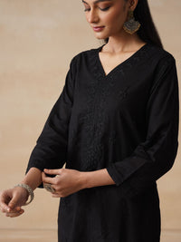 Rumah Chikankari Wanita Kapas Hitam Chikankari Sulam Kurti