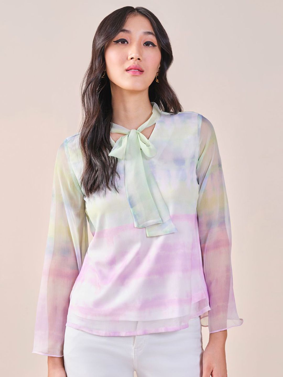 AND high neck tie ups Tie and Dye Top