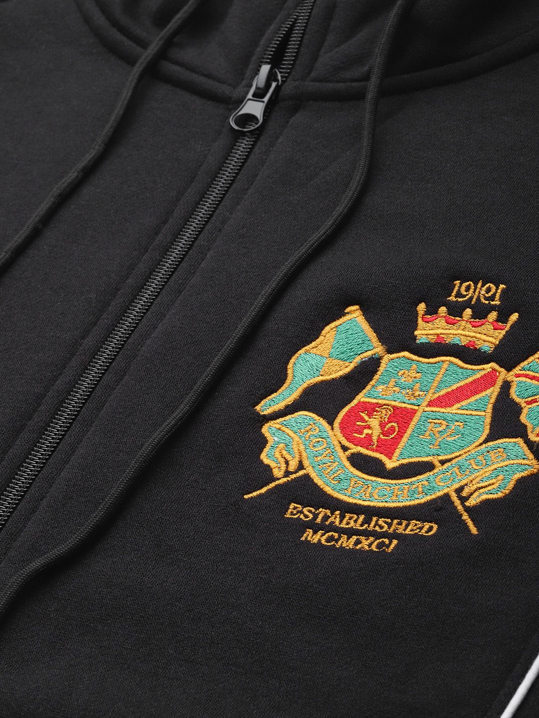 The Indian Garage Co Men Black Embroidered Hooded Sweatshirt