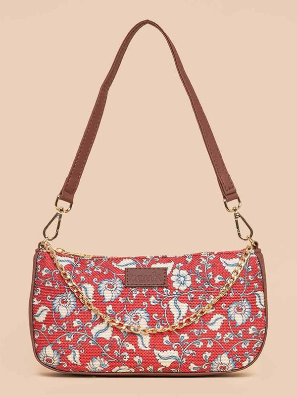 ZOUK Floral Printed Structured Baguette Bag Handbags
