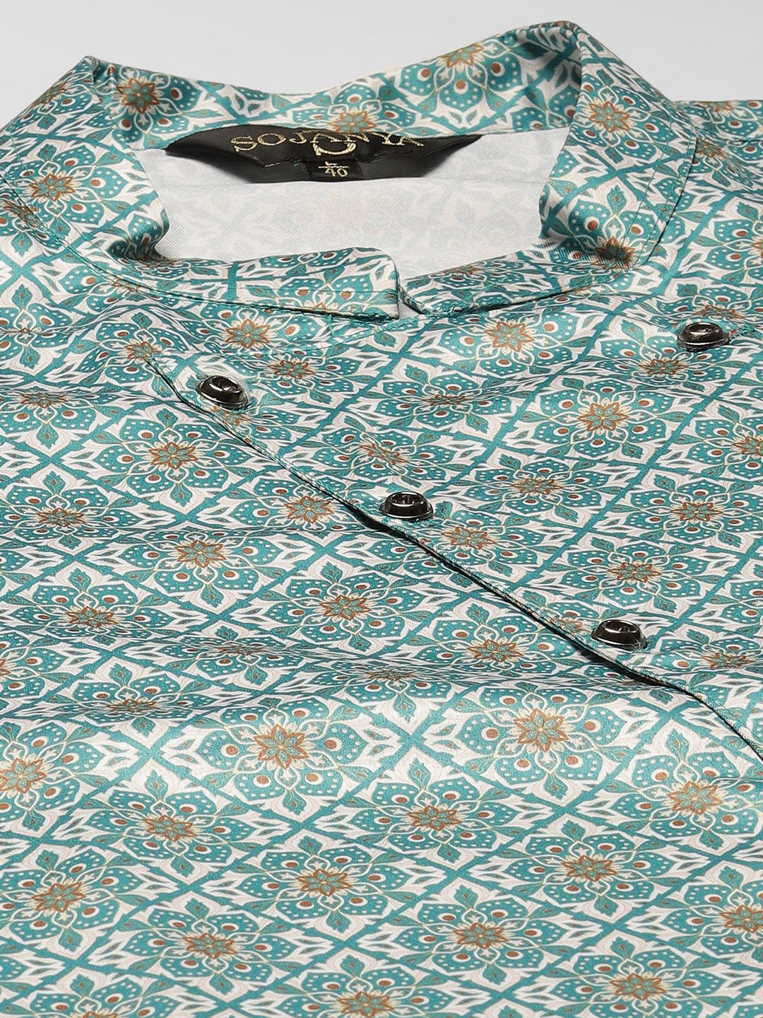 SOJANYA Men Green & Black Ethnic Motifs Print Kurta & Churidar with Tailored Jacket