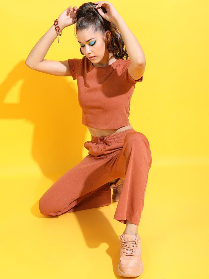 Tokyo Talkies Women Chic Rust Solid Top with Pyjamas