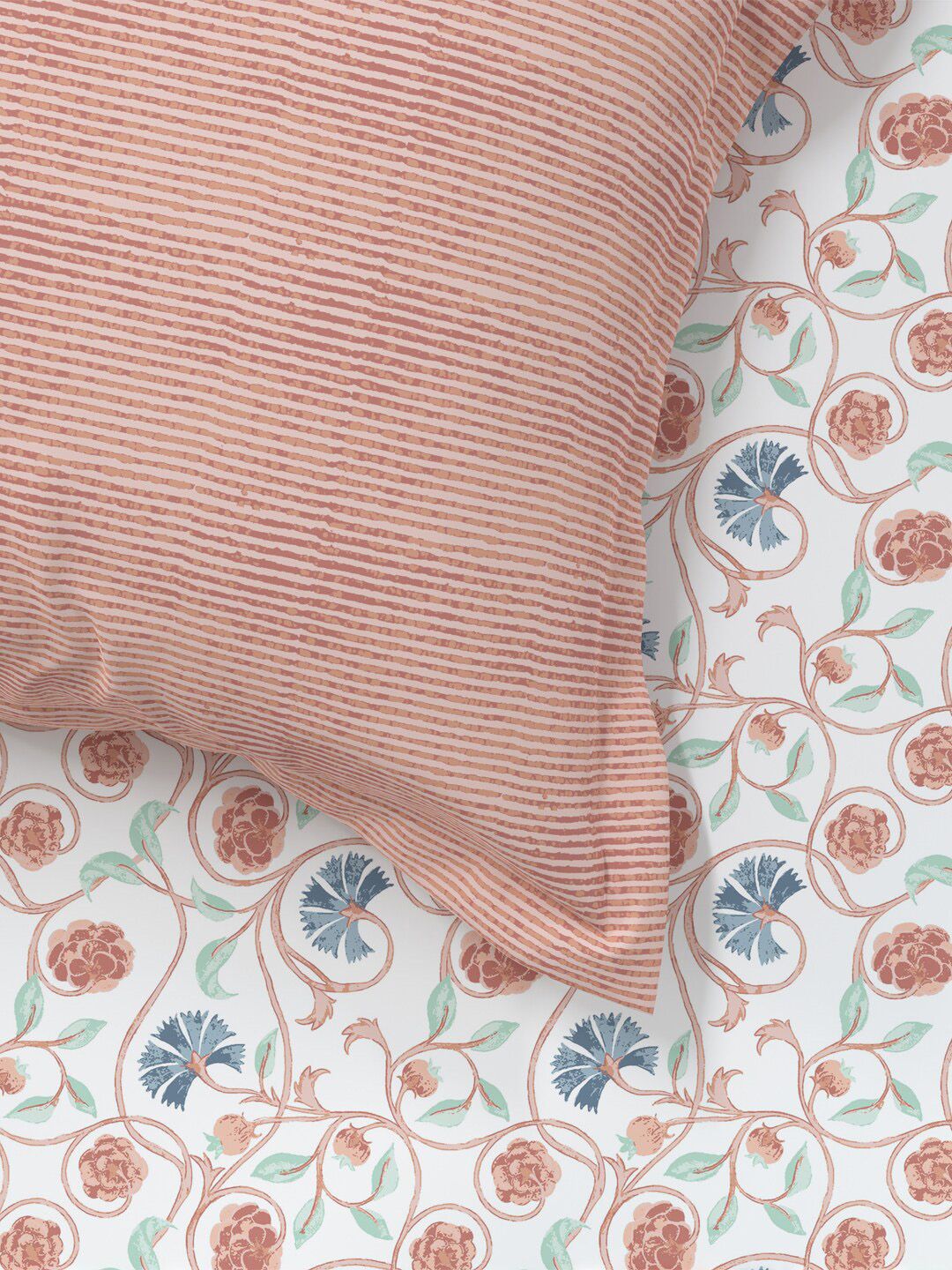 TRIDENT Block Print Rust Sanskriti Flat 144TC King Cotton Bedsheet Set