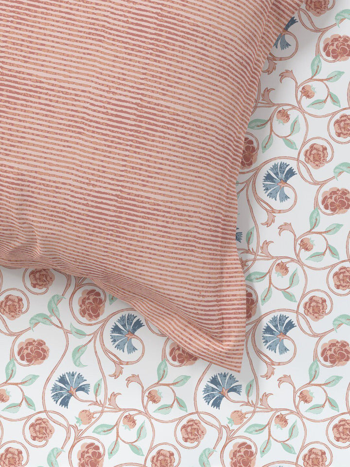 TRIDENT Block Print Rust Sanskriti Flat 144TC King Cotton Bedsheet Set