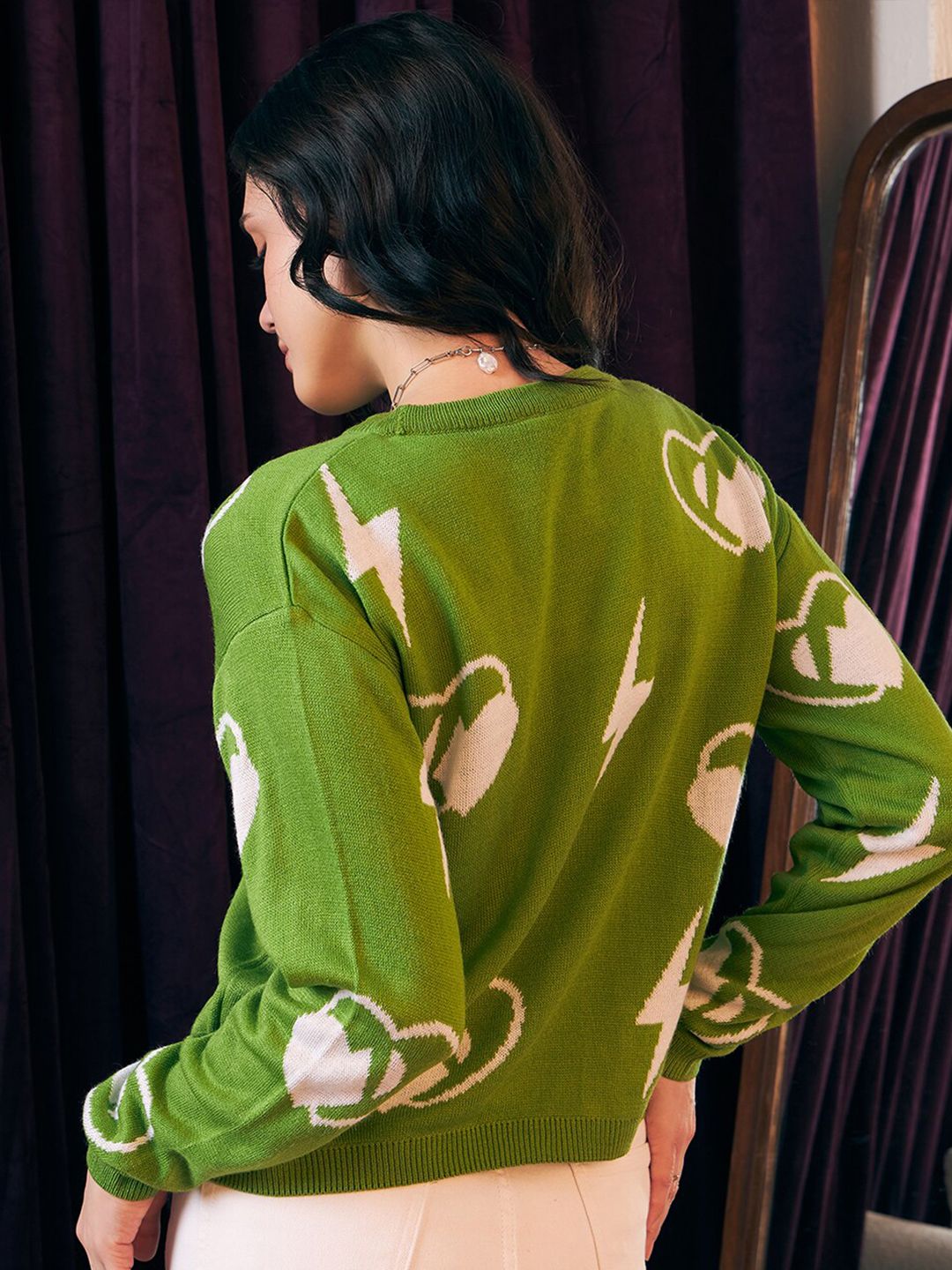 Berrylush Conversational Printed Acrylic Pullover