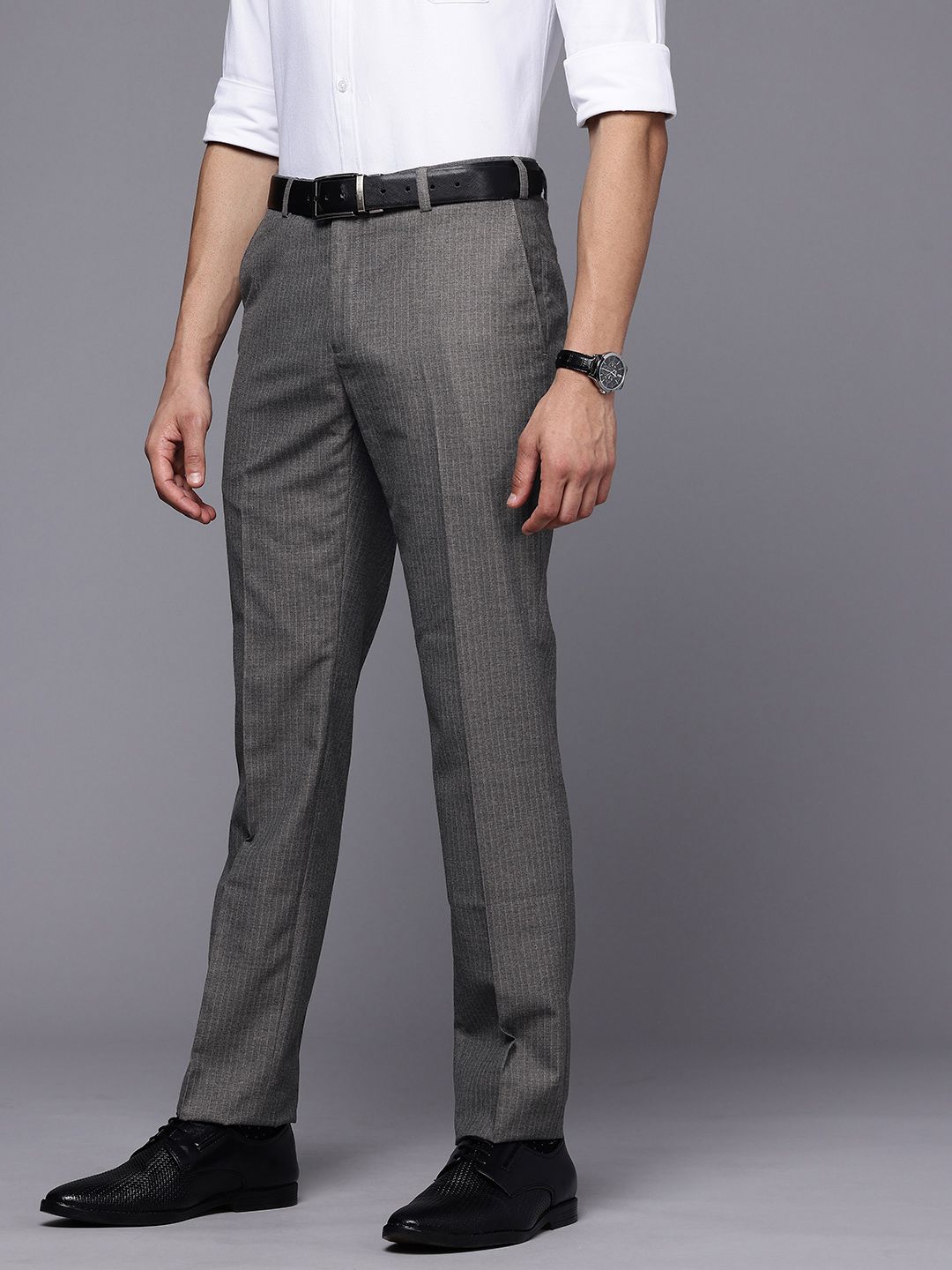 Raymond Men Striped Slim Fit Formal Trousers